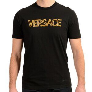 Versace Men's Black Short Sleeve Gold Logo Embroidery T-Shirt US XL IT 54